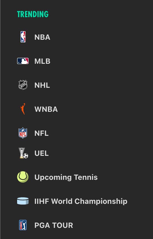 Trending sports markets at Bet365 Tennessee